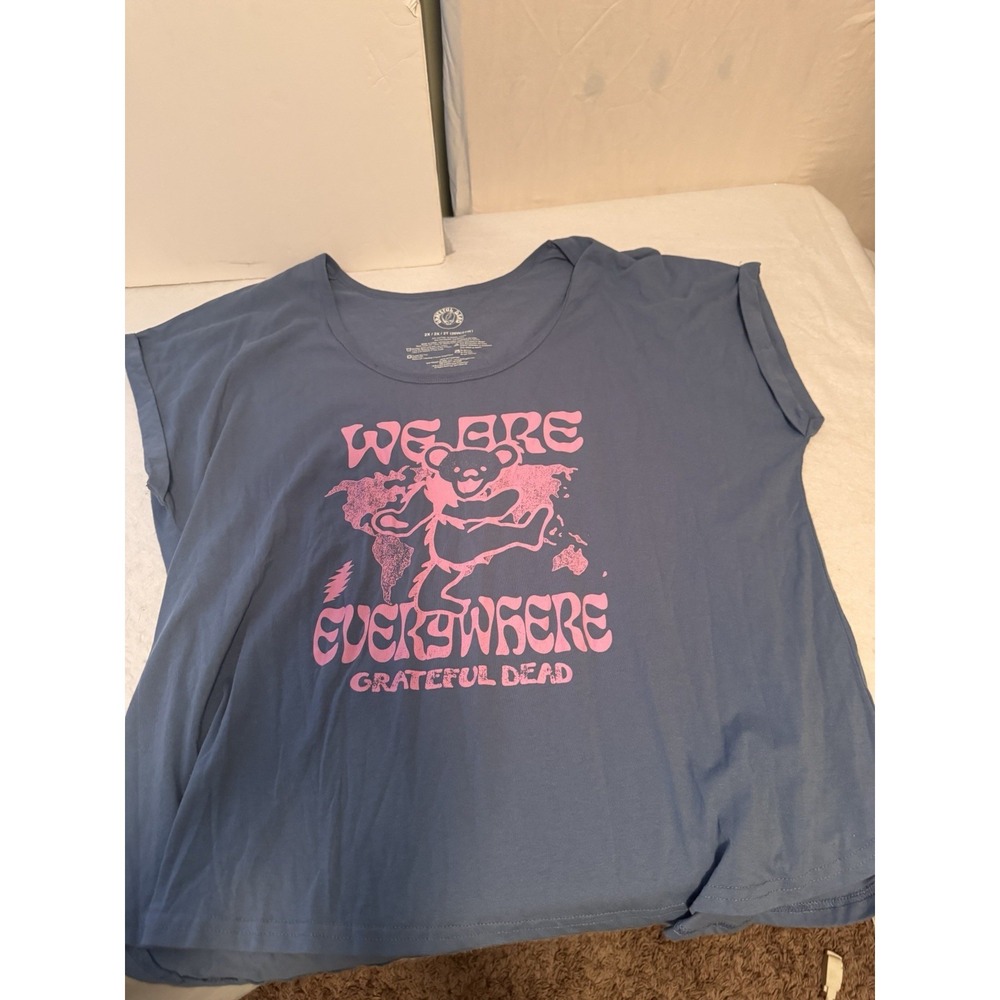 Grateful Dead Blue Pink Dancing Bear We Are Everywhere Graphic T-Shirt Women XXL